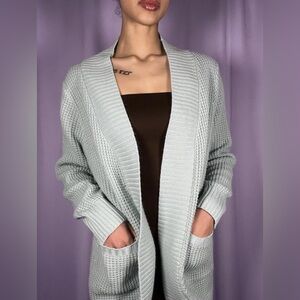 Zessica Mint Waffle Knit Open Front Cardigan Sweater Womens Size M Ribbed Pocket